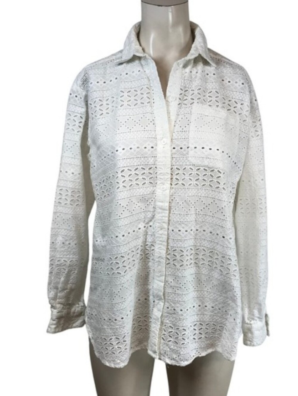 Sezane White Eyelet Button-Down Shirt